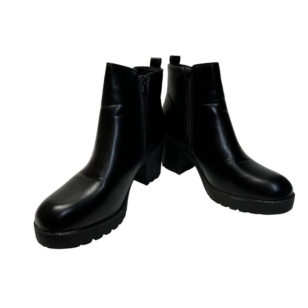 Moda Chics Black Platform Chunky Platform Round Toe  Ankle Boots sz 8 zip elasti